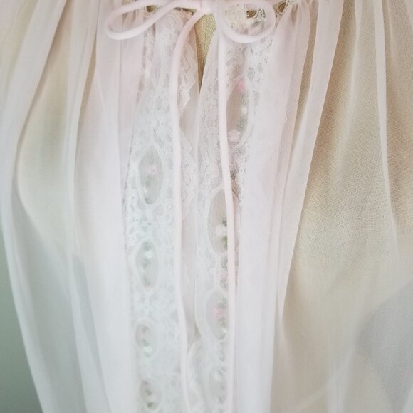 Vintage 1950's Pink Chiffon w/ Rosebuds Romantic Sheer Robe by Miss Elaine * NEW - Picture 4 of 11